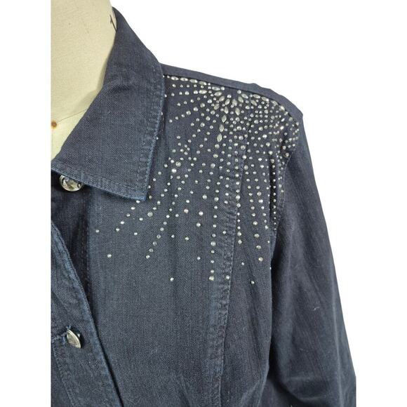 CHICO’S 3 Platinum Embellished BLING Black Denim Jacket XL w/ Rhinestones NWOT - Picture 3 of 8